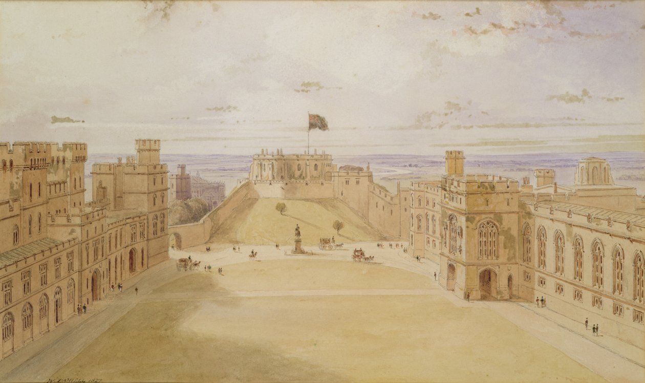 Windsor Castle, Quadrangle, 1827 (wc på papir) av William Daniell