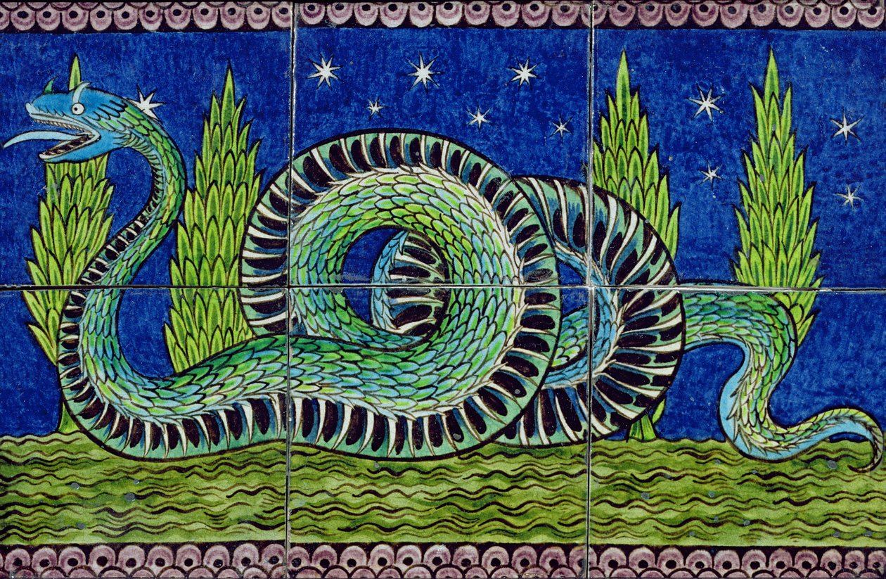 Mythical Beast flisepanel (keramikk) av William de Morgan