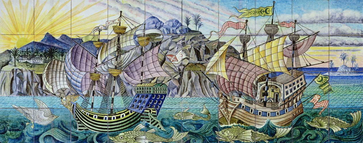Fliser som viser galleoner, 1888–97 (keramikk) av William de Morgan