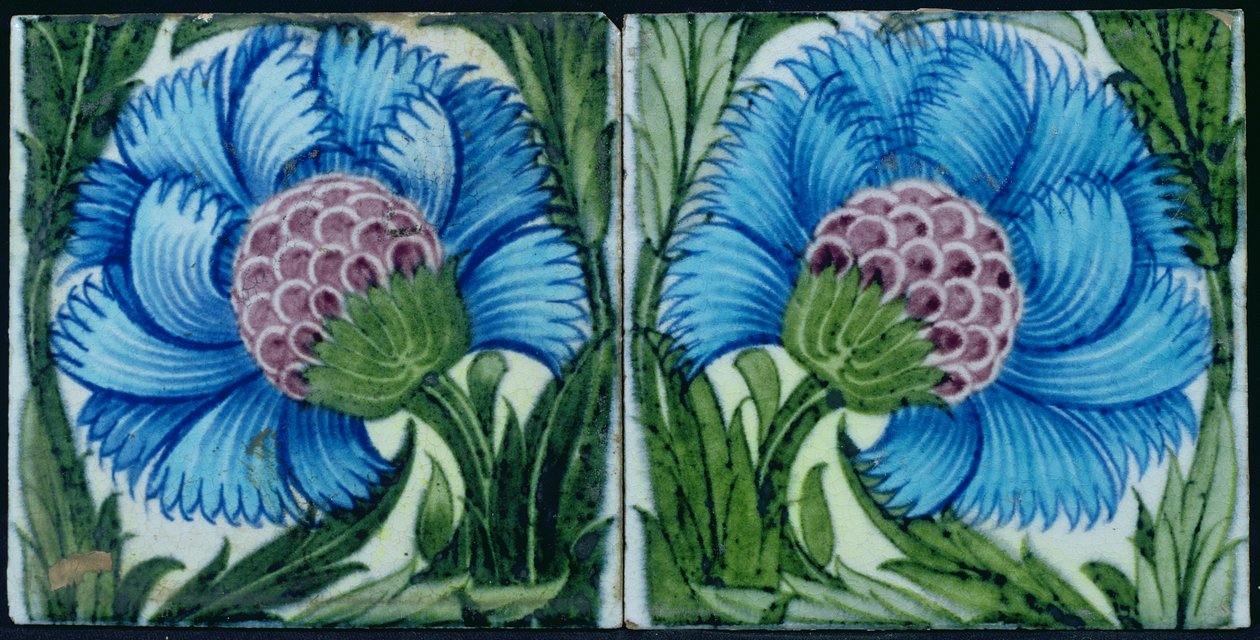 Fliser med blomsterdesign i persisk stil (keramikk) av William de Morgan