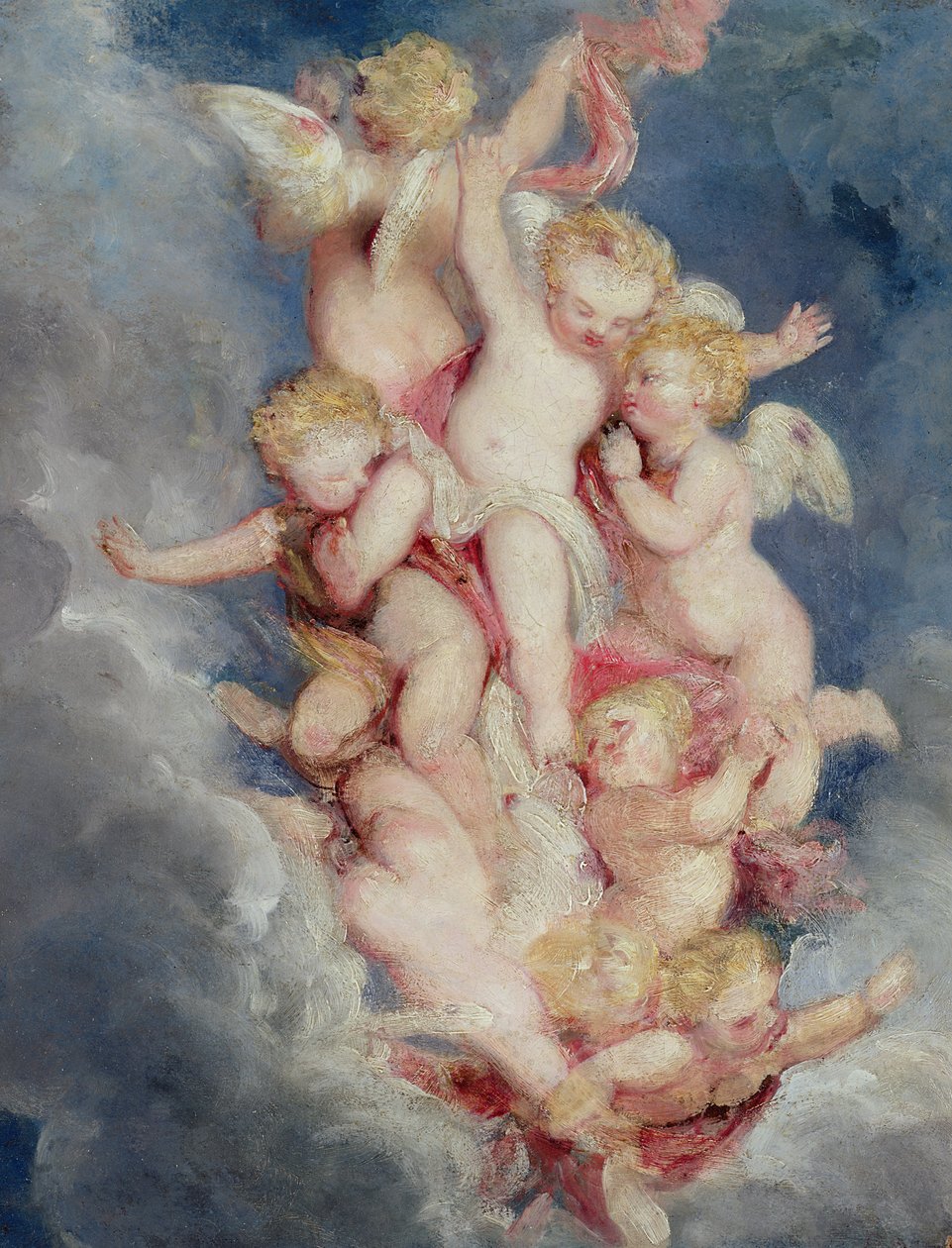 Putti Ascending (olje på kvernbrett) av William Derby