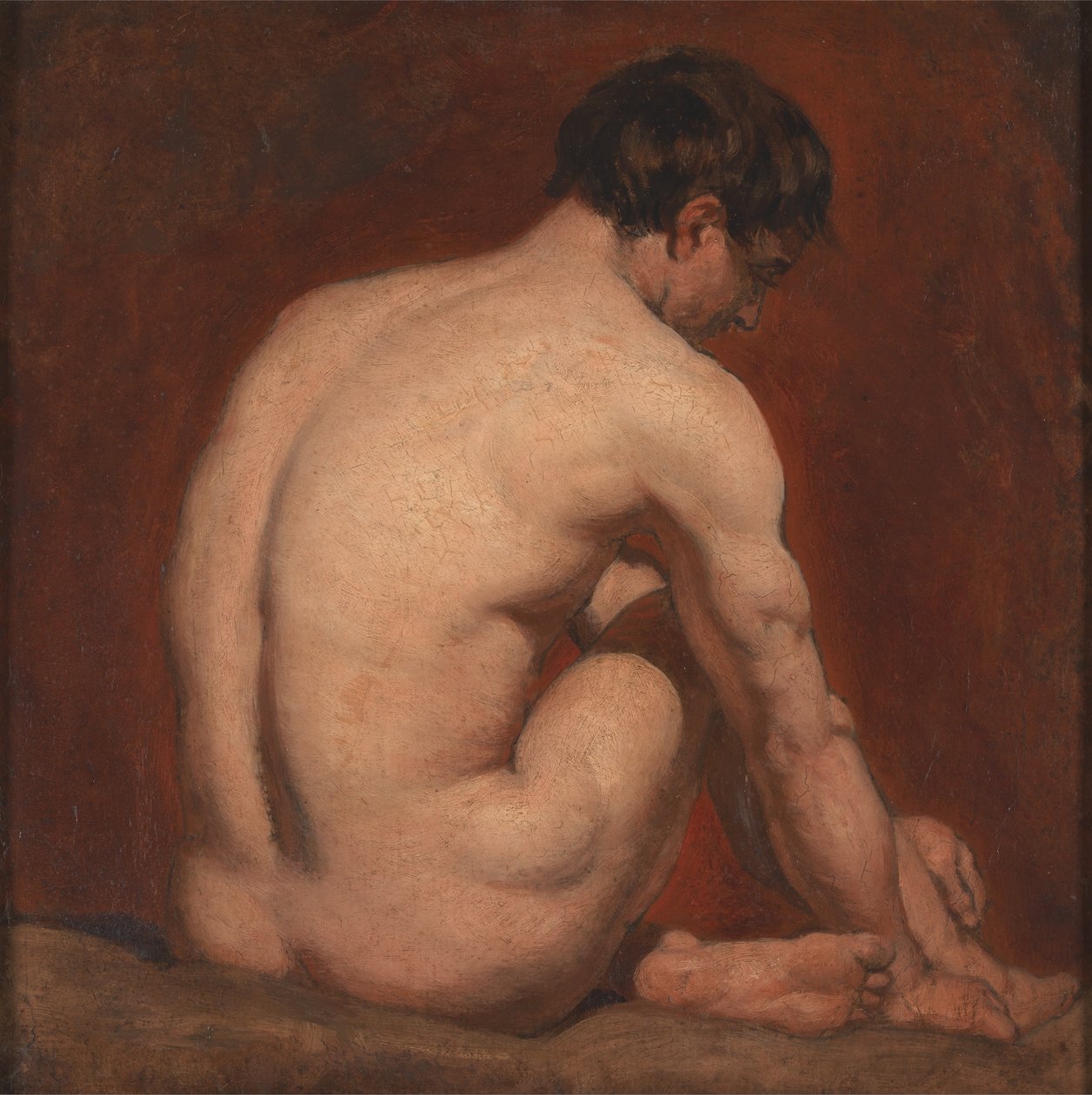 Mann naken, kneeling, fra baksiden av William Etty
