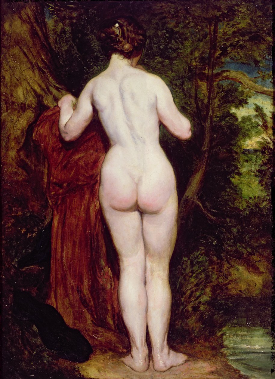 Stående kvinne naken ved en bekk, 1825 (olje på kvernbrett) av William Etty