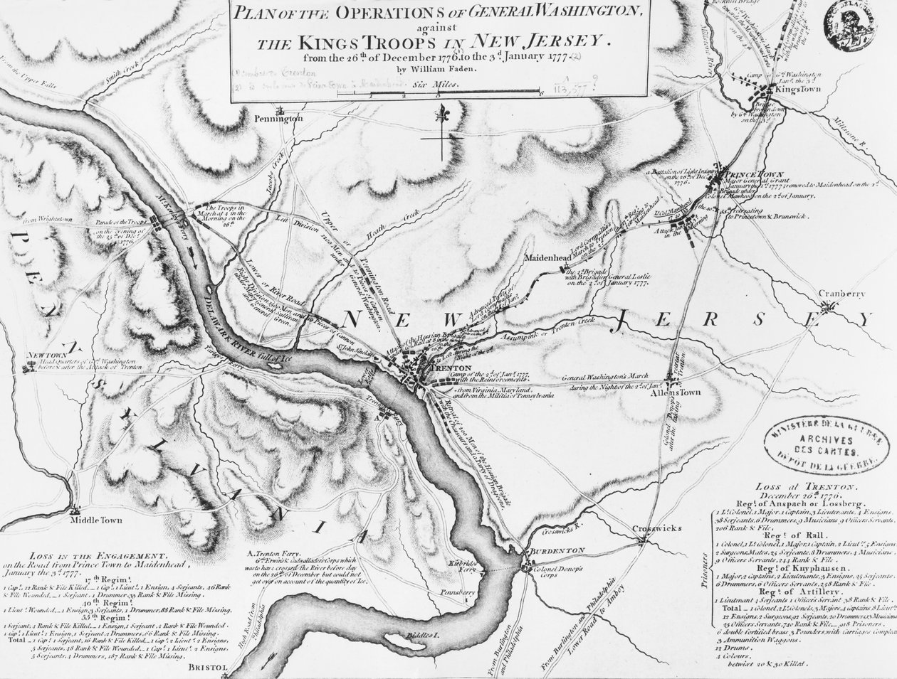 Plan for operasjonene til general Washington, mot Kings-troppene i New Jersey, 1777 av William Faden