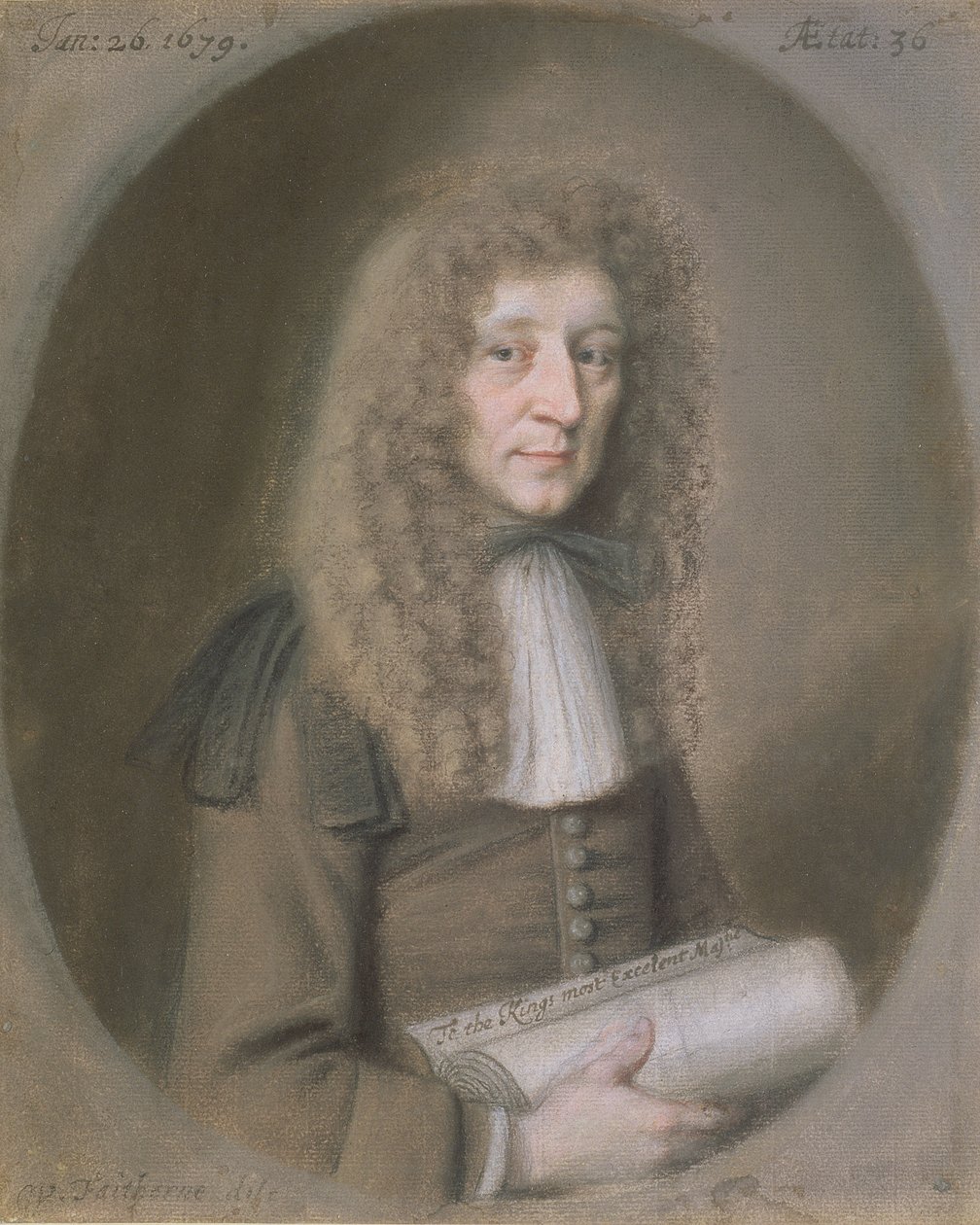 Portrett av en mann, sannsynligvis Thomas Dare, 1679 (pastell og svart kritt på papir) av William Faithorne