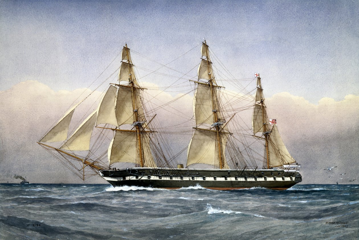 HMS Glasgow til sjøs i 1861, 1903 (wc på papir) av William Frederick Mitchell