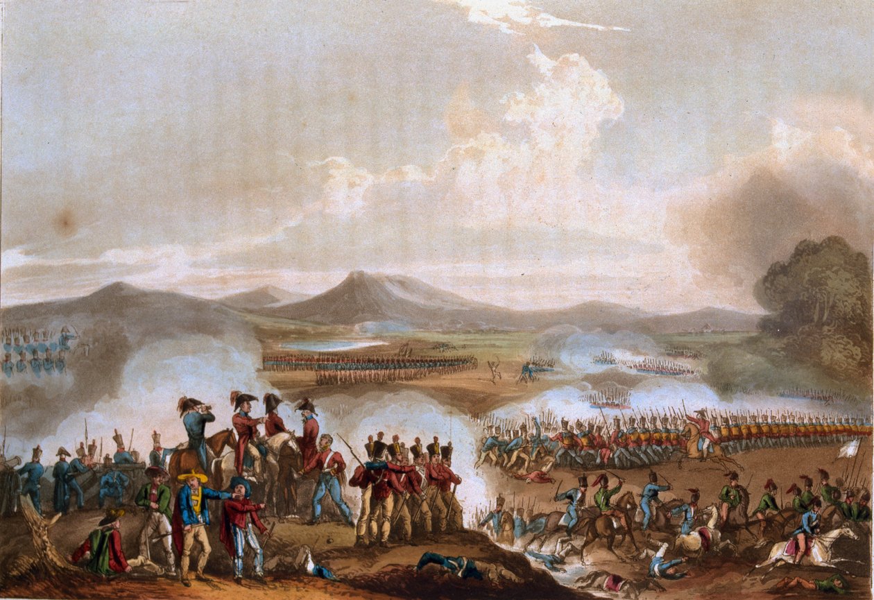 Slaget ved Talavera, 28. juli 1809, fra 'The Martial Achievements of Great Britain and Her Allies from 1799 to 1815', gravert av T. Sutherland, utgitt av J. Jenkins, 1. juni 1815 (farge aquati) av William Heath
