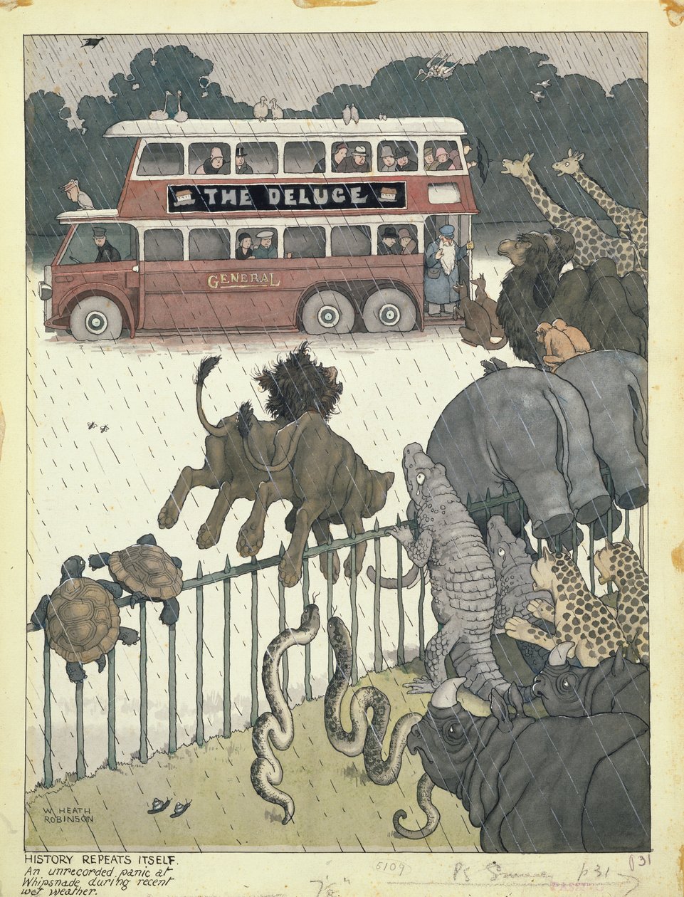 Historien gjentar seg: En uregistrert panikk ved Whipsnade under nylig vått vær av William Heath Robinson