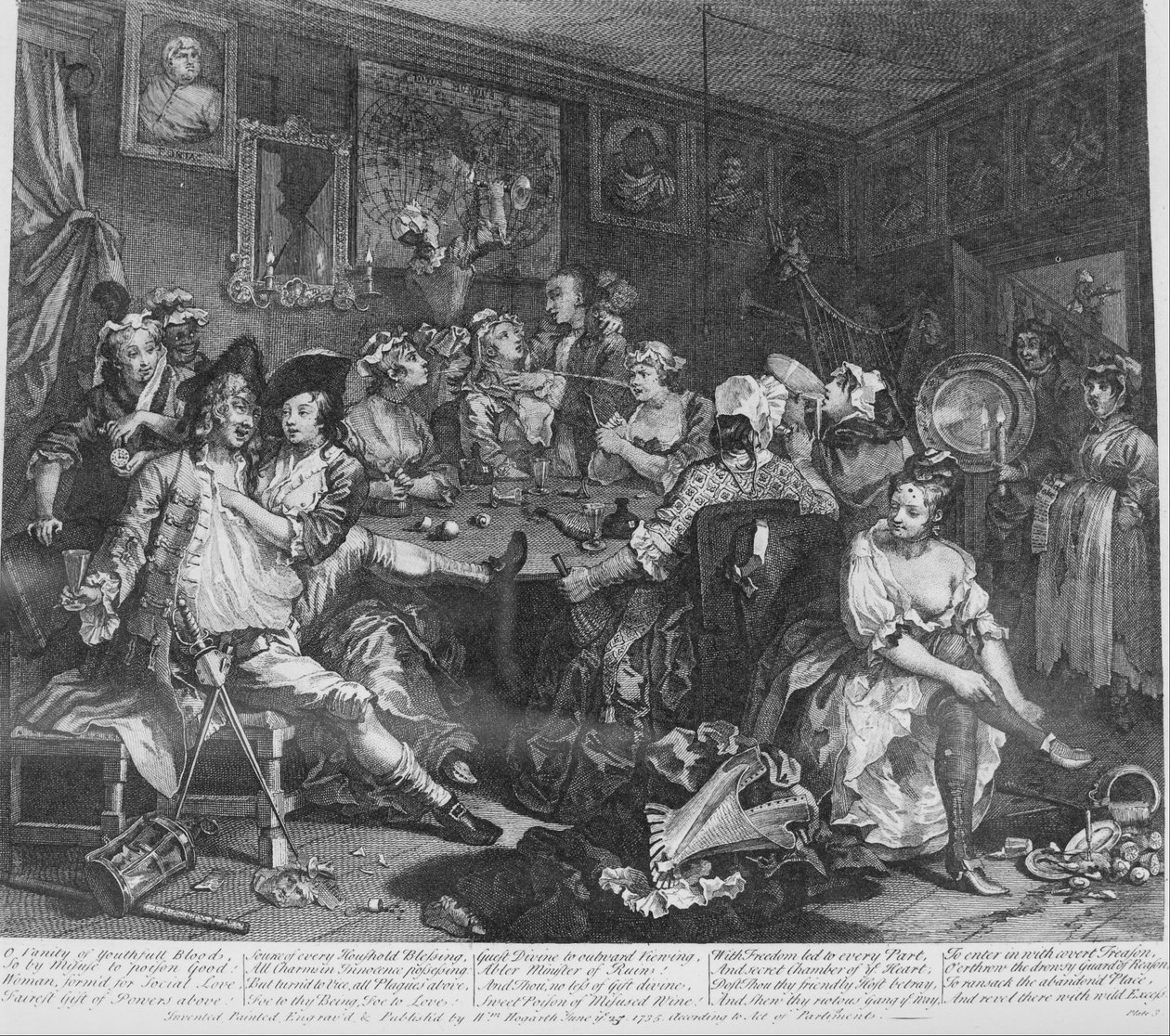 A Rakes Progress, Plate 3, The Tavern Scene av William Hogarth