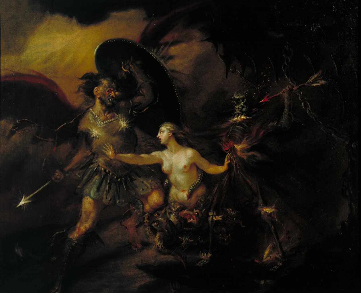 Satan, synd og død (En scene fra Miltons `Paradise Lost) av William Hogarth