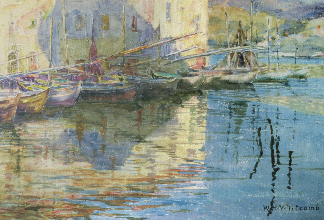 Båter i Venezia (wc på papir) av William Holt Yates Titcomb