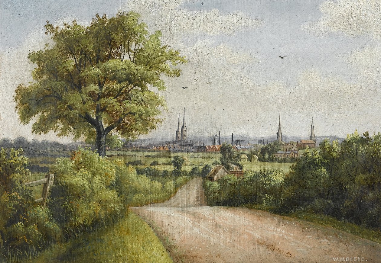 Coventry Spiers fra Barkers Butts Lane, tidlig på 1900-tallet av William Howard Reeve