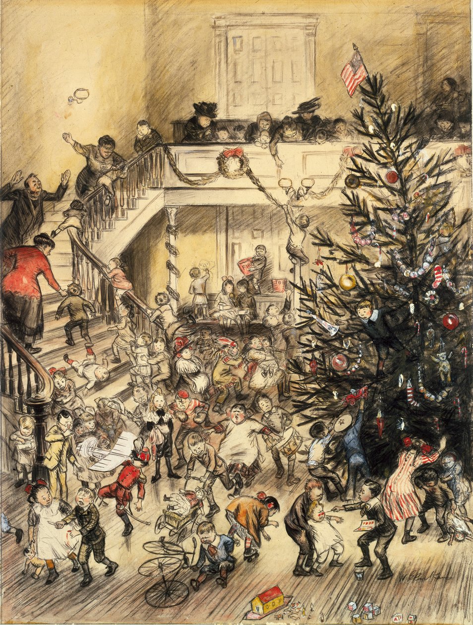 Yuletide Revel (blekk og wc-vask på papir) av William James Glackens