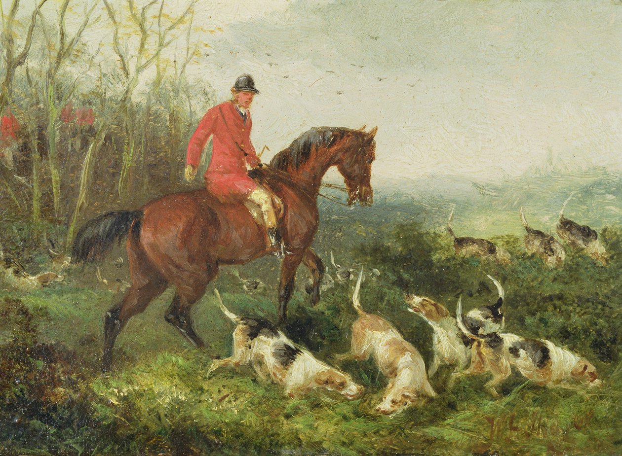Revejakt: At Cover (olje på kvernbrett) av William Joseph Shayer