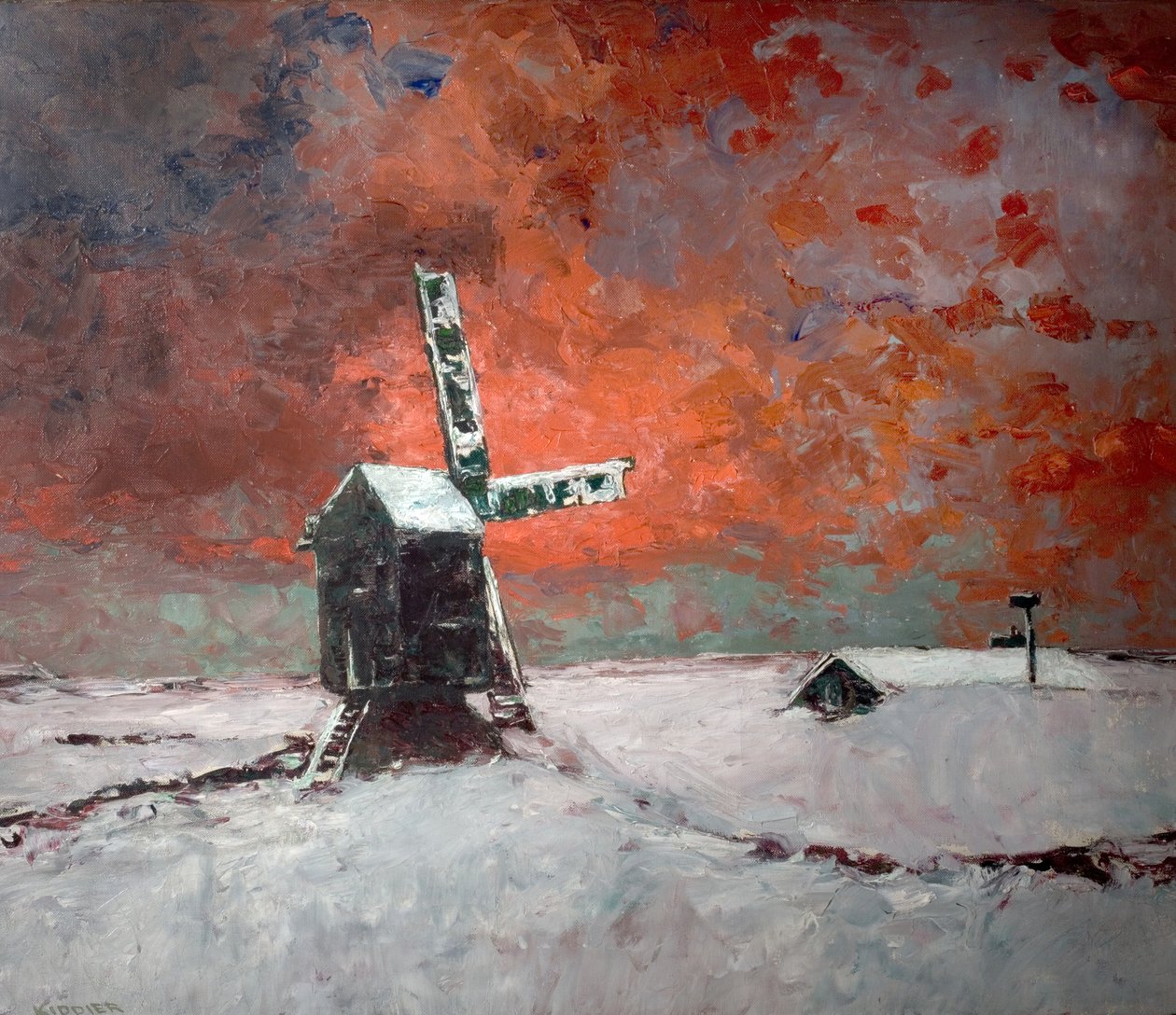 Snøbundet vindmølle, ca. 1922 av William Kiddier