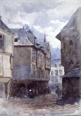 En gate i Dinan, Frankrike (tegning) av William Linnaeus Casey