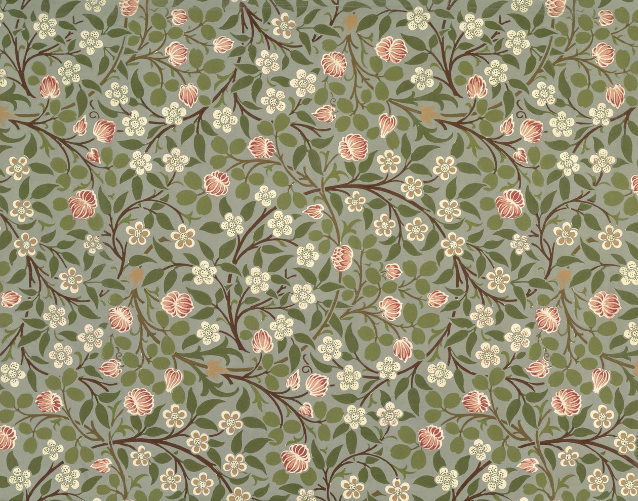 Liten rosa og hvit blomstertapetdesign av William Morris