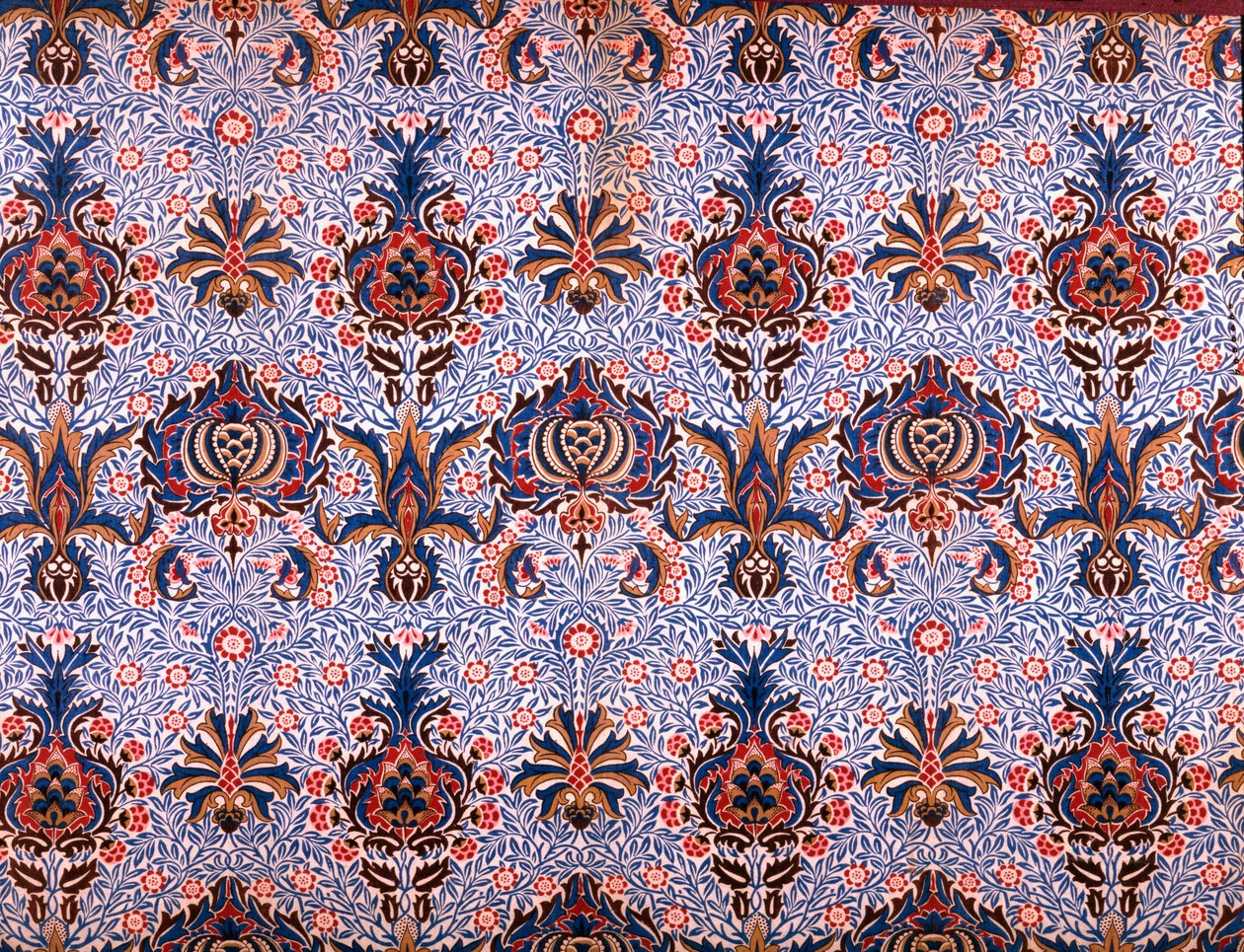 Tapetdesign, 1877 (farget treblokktrykk på papir) av William Morris