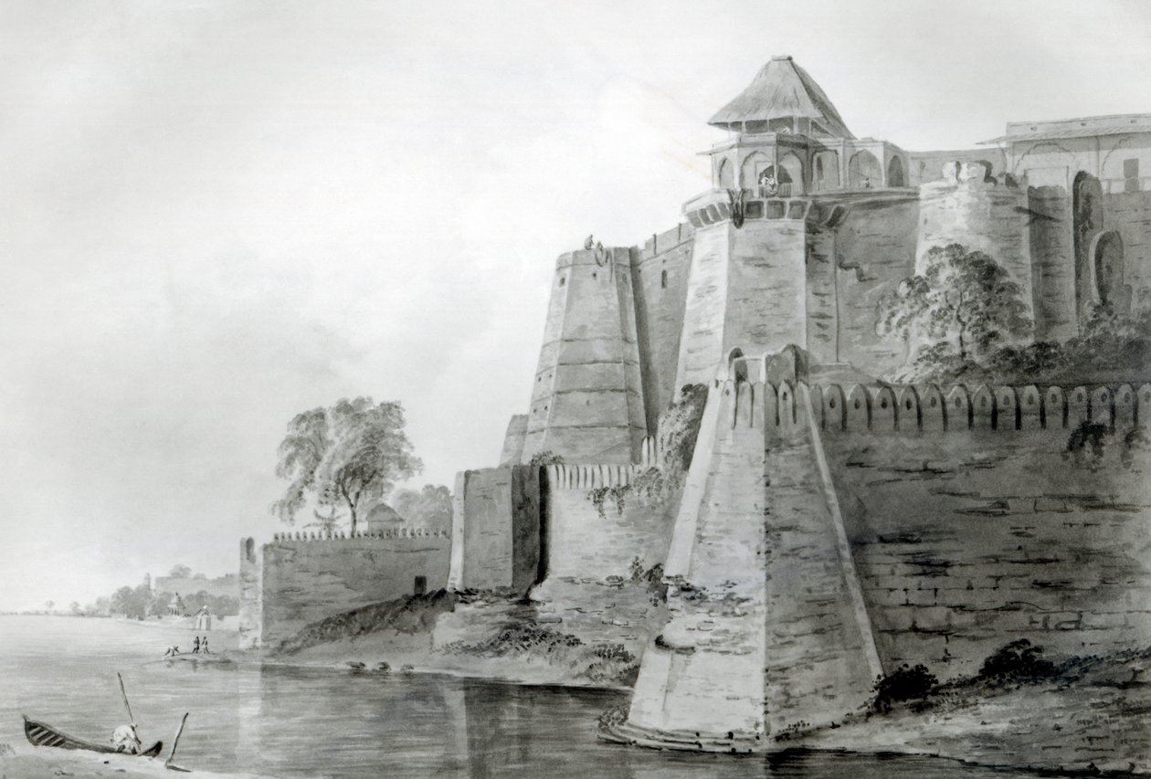 Fort ved Yamuna-elven, India (blyant og wc på papir) av William Orme