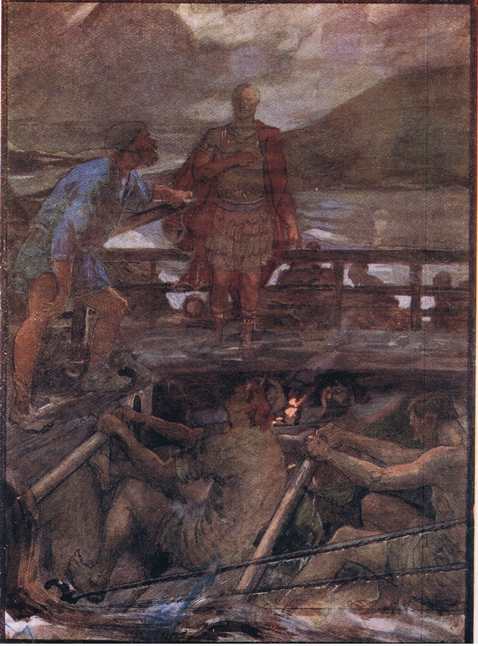Caesar and the pilot, fra Plutarch Lives utgitt av T C & E C Jack Ltd, 1920-tallet av William Rainey