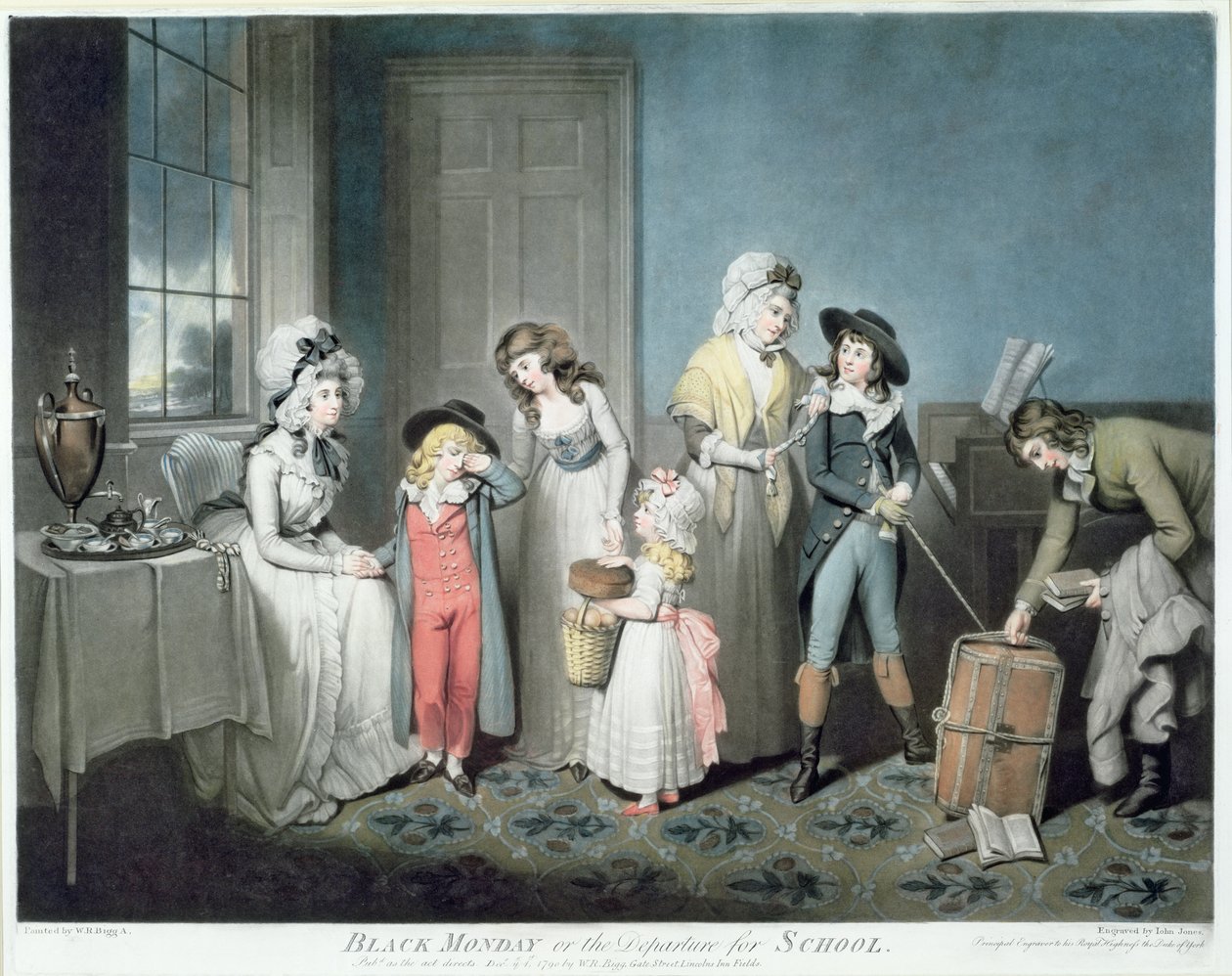 Black Monday, eller The Departure for School, gravert av John Jones (ca. 1745-97), pub. av W. Bigg, 1790 (mezzotintgravering) (se også CHT 184962) av William Redmore Bigg