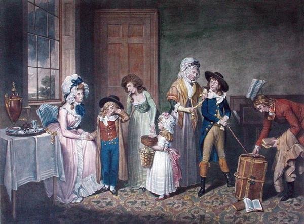 Black Monday, eller The Departure for School, gravert av John Jones (ca. 1745-97), pub. av W. Bigg, 1790 (fargegravering) (se også 125510) av William Redmore after Bigg