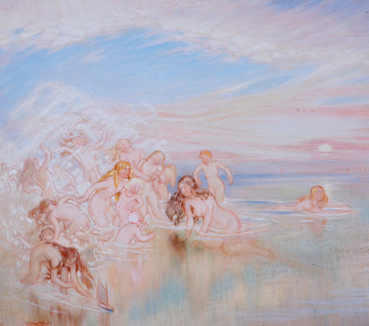 Nymphs at the Seashore, 1908 (olje og gouache på papir) av William Shackleton