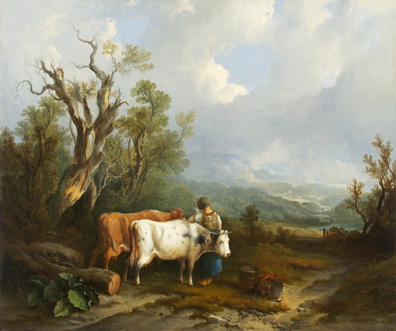 Landskap med storfe og kvinneskikkelse, 1842 av William Snr. Shayer