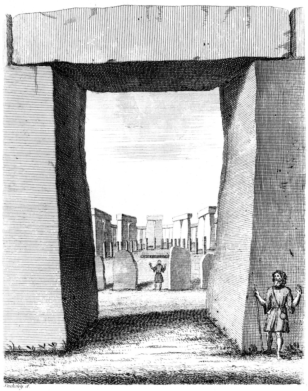 Utsikt gjennom Stonehenge trilithon, 1740 av William Stukeley
