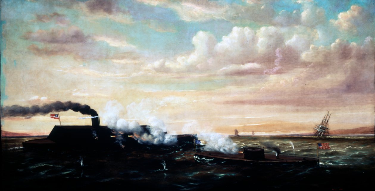 Battle of the Ironclads Monitor og Merrimac, 9. mars 1862, 1877 av William Torgerson