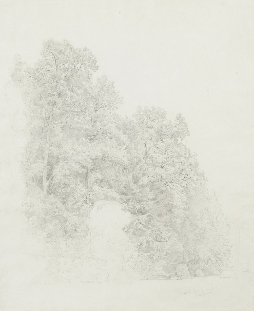 Bank of the Wissahickon, 1869 (grafitt på kremvevd papir) av William Trost Richards
