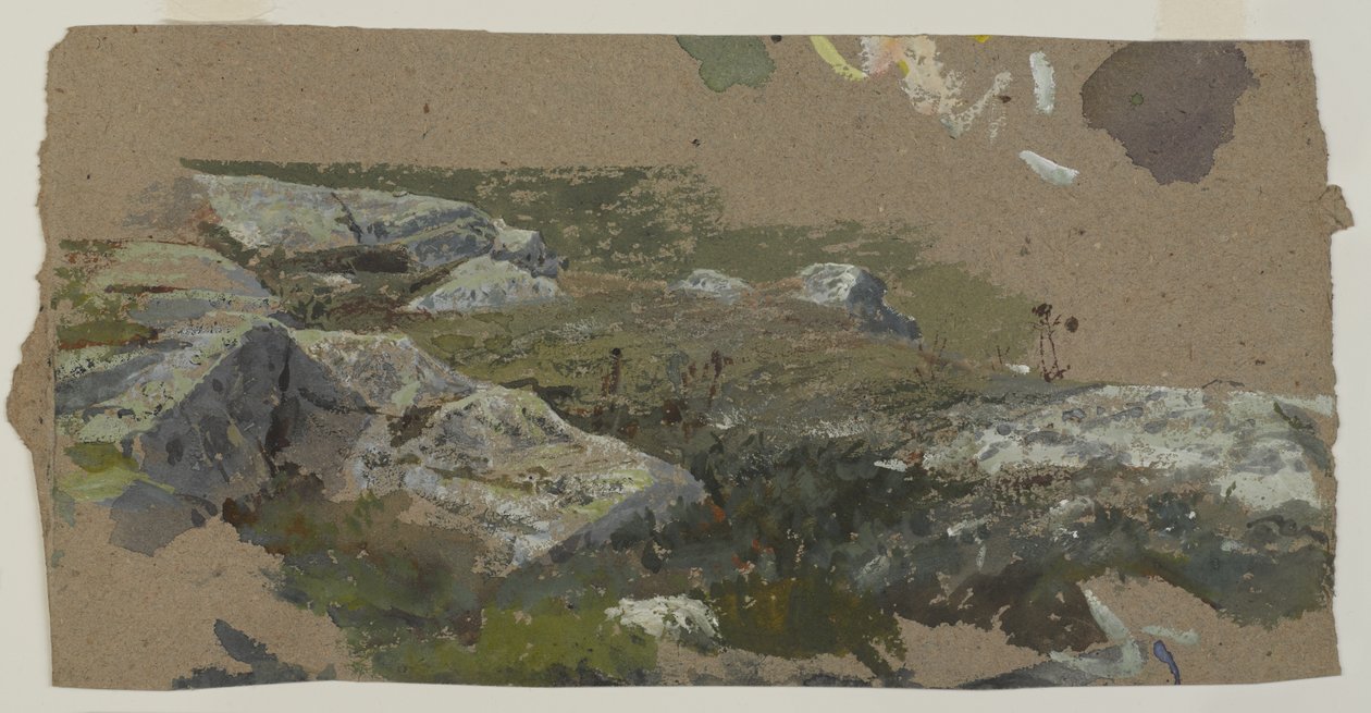 Study of Rocks, 1870-1880-tallet (wc på tungt brunt papir) av William Trost Richards