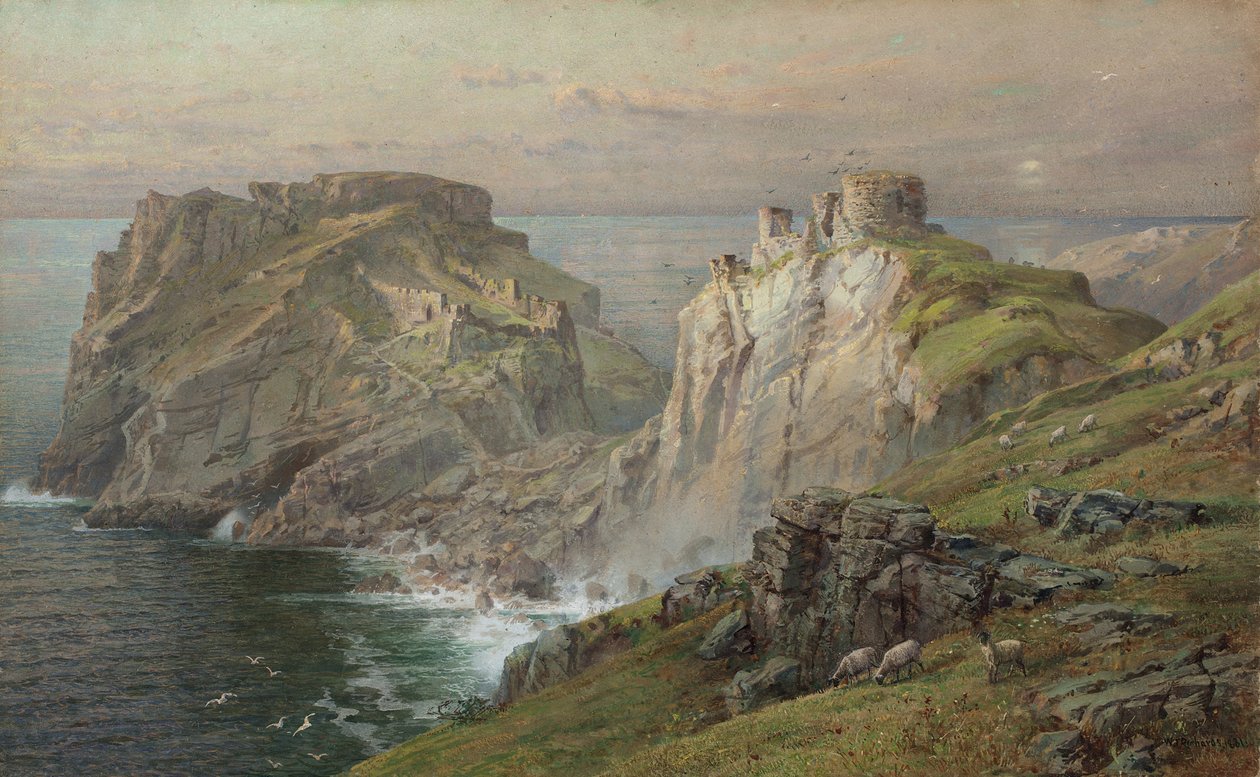 Tintagel, 1881 (wc på papir montert på bord) av William Trost Richards