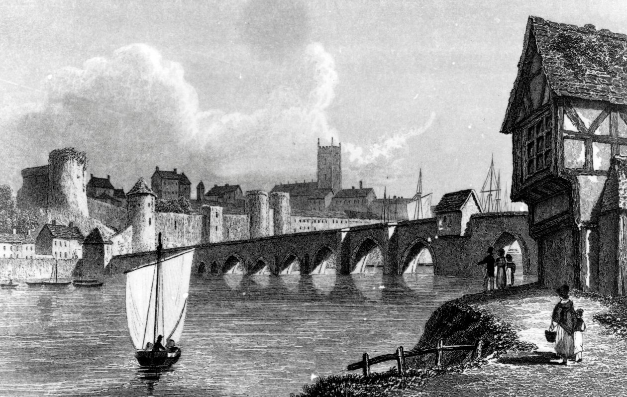 Slottet og byen Limerick, gravert av E. Finden, 1829 av William Westall