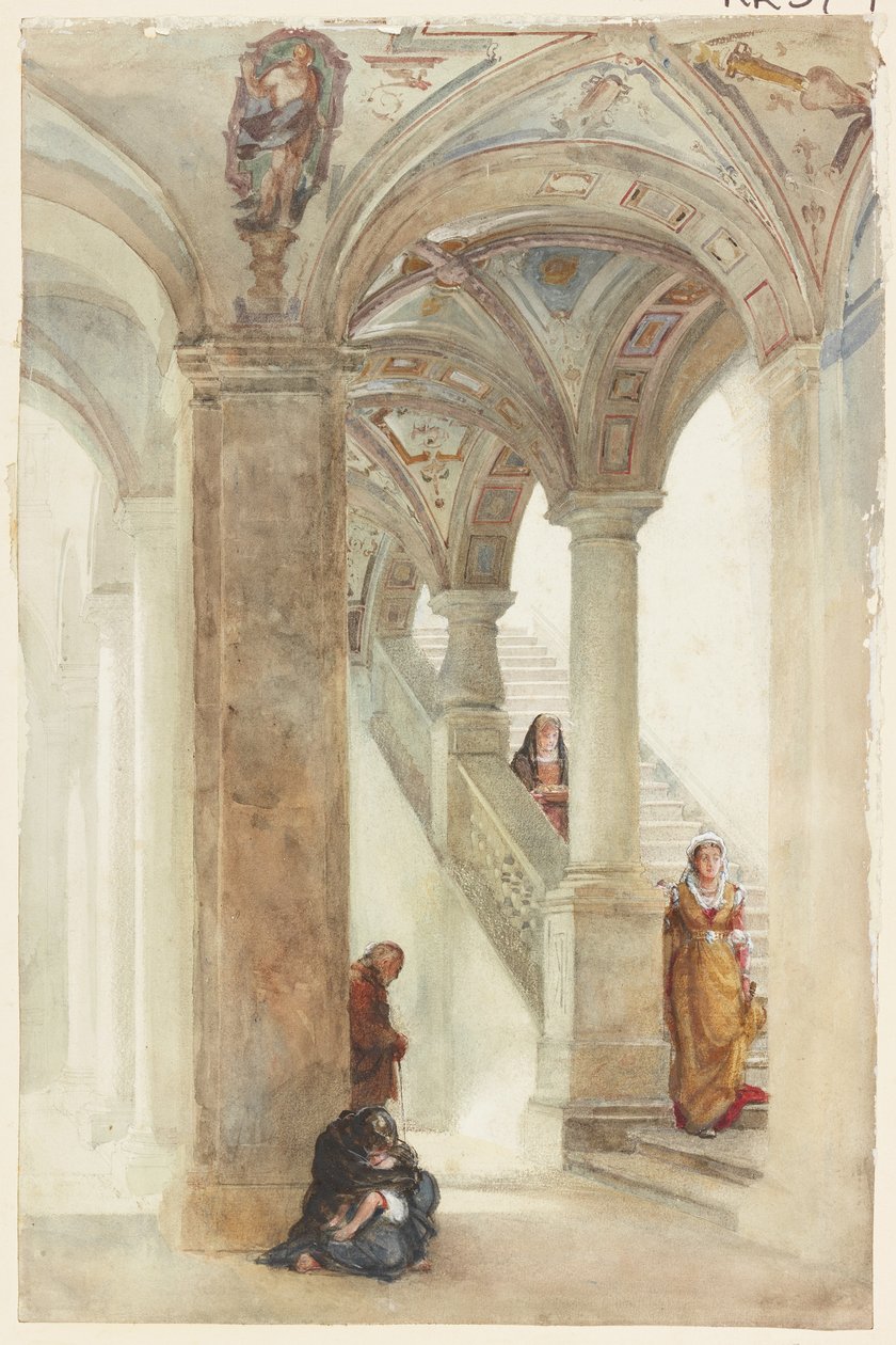 The Staircase of a Palace (kroppsfarge, blyant og wc på papir) av William Wood Deane