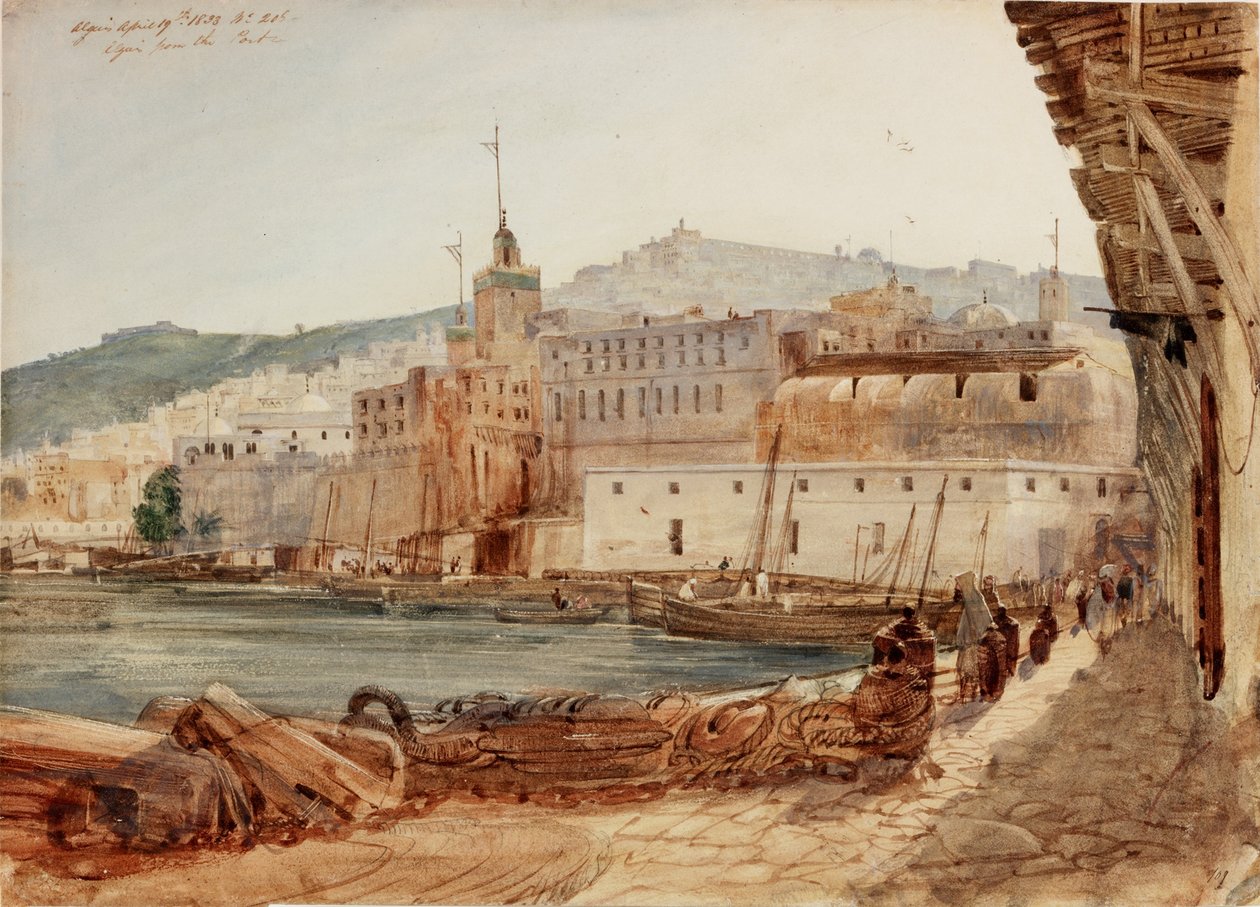 Alger fra havnen (blyant og akvarell på papir) av William Wyld