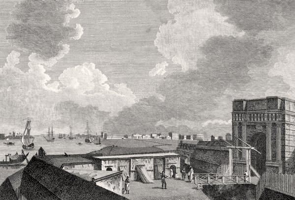 En utsikt over Calcutta tatt fra Fort William, gravert av J. Eastgate av William after Hodges
