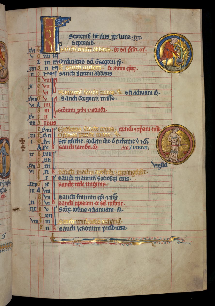 Ms 322 f.5r, september, en mann som plukker frukt, illustrasjon fra 