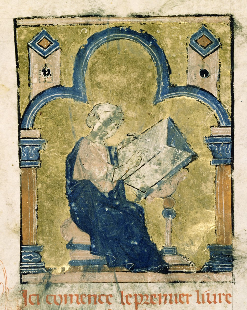 Fr 2631 f.1 Mulig selvportrett av William av Tyrus som skriver ved skrivebordet hans, fra Estoire d