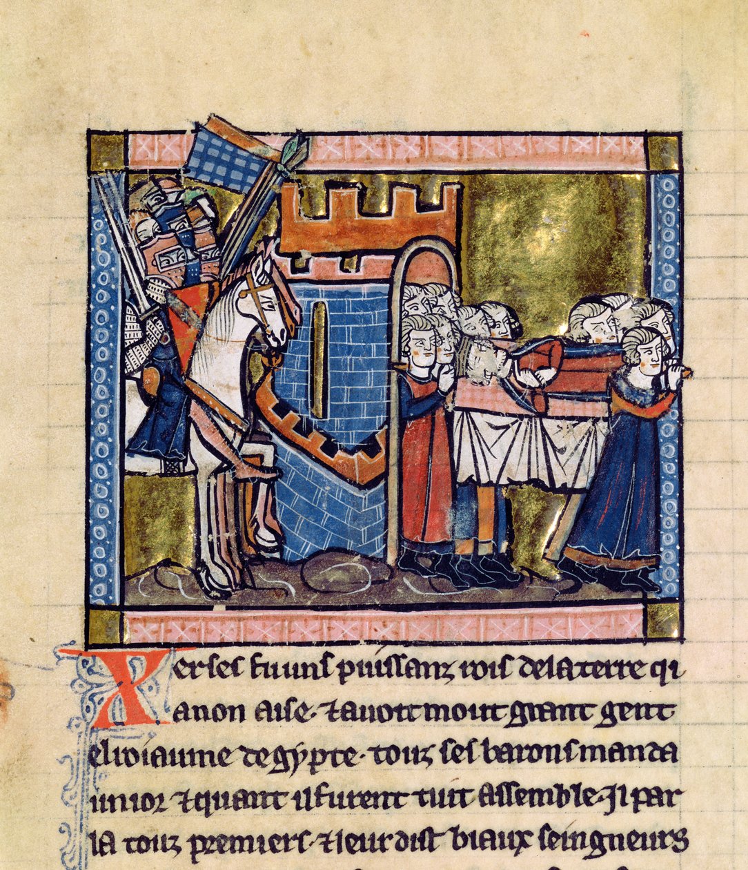 Fr.2630 f.102 Innbyggere i Edessa hyller Baldwin II, fra Estoire d