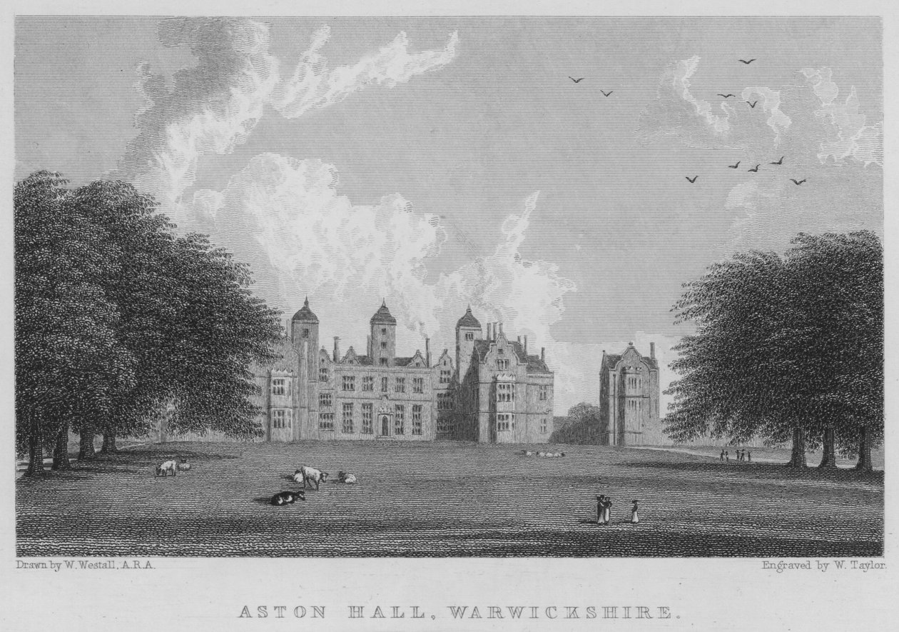 Aston Hall, Warwickshire (gravering) av William (after) Westall