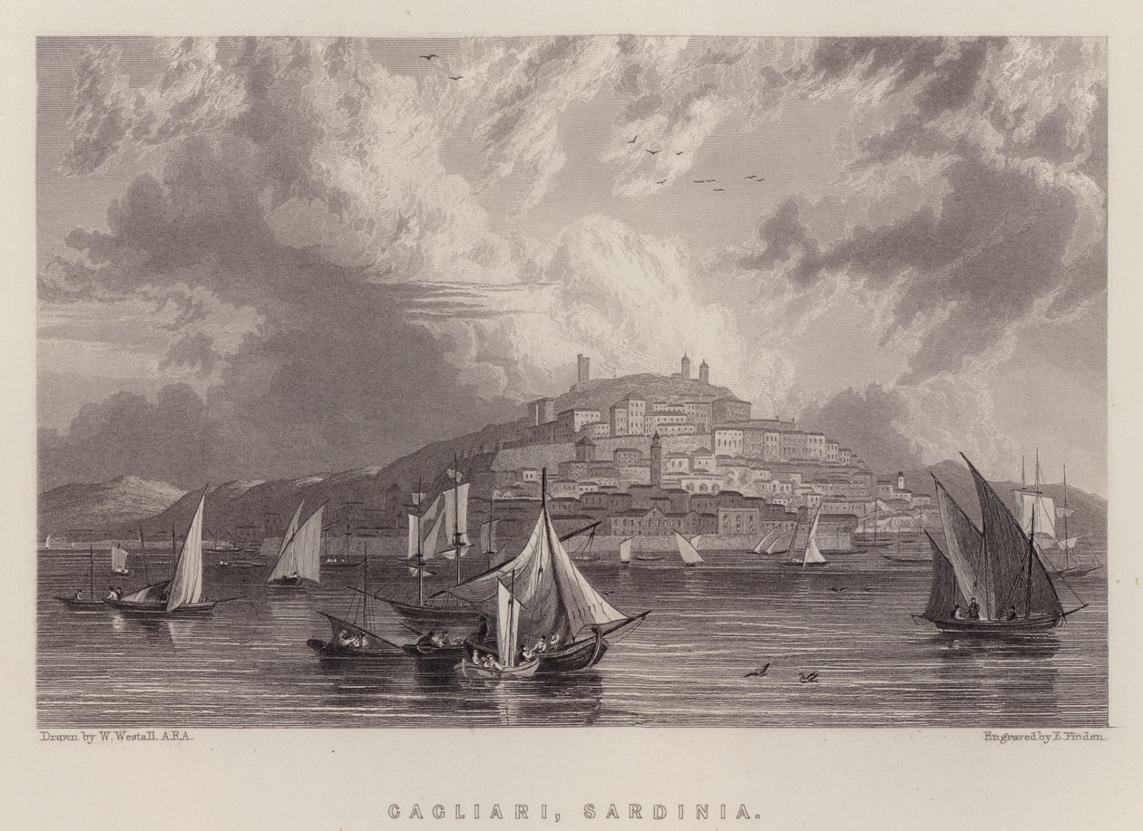 Cagliari, Sardinia (farge litho) av William (after) Westall