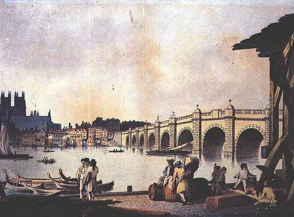 Westminster Bridge (litho) av William (attr. to) Marlow