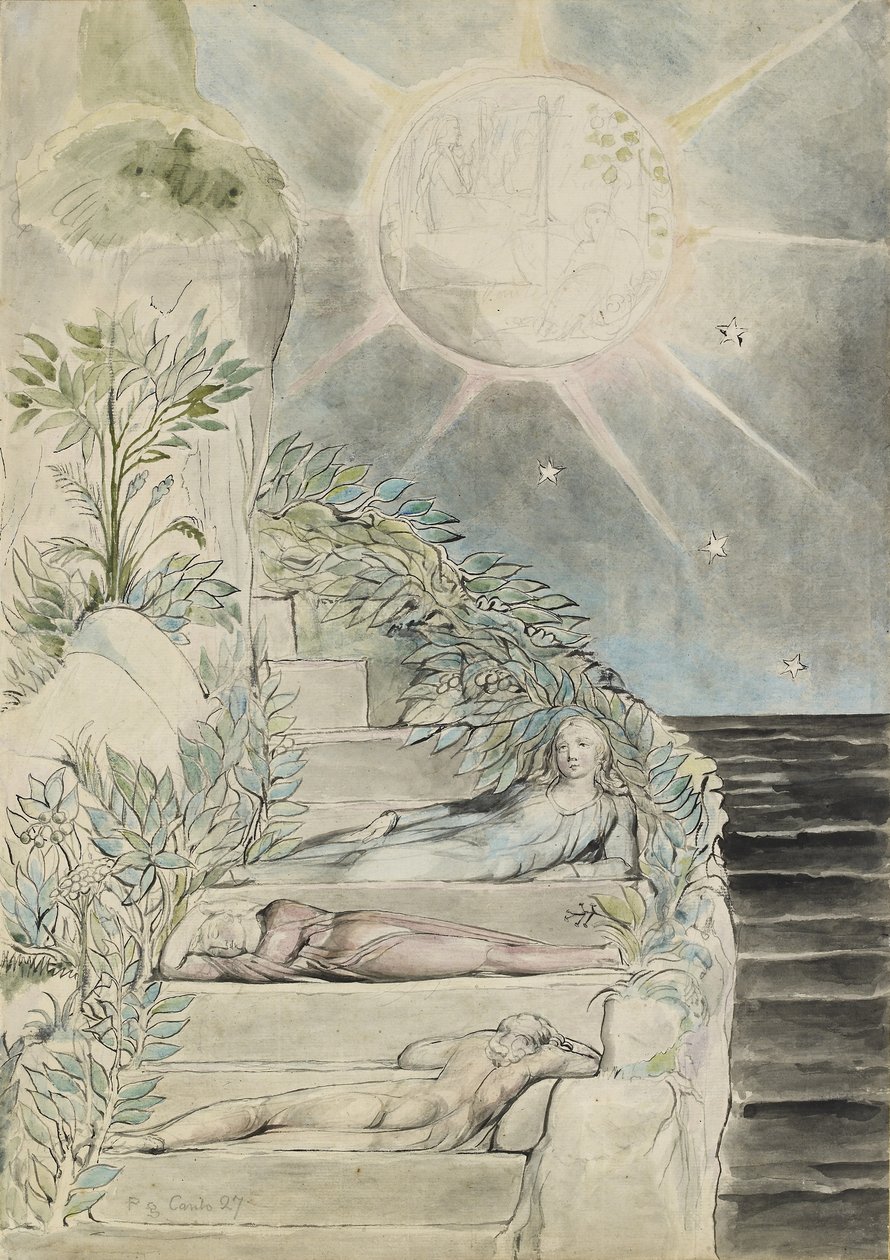 Dante og Statius sover, Virgil ser på av William Blake