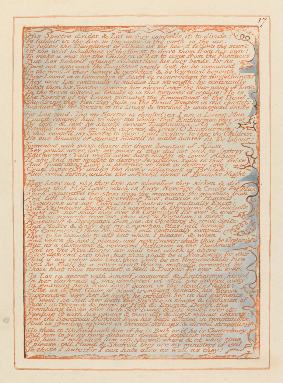 Jerusalem, plate 17, His Spectre deler .... av William Blake