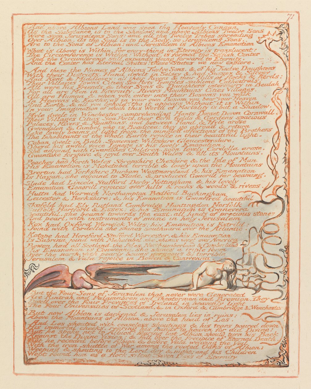 Jerusalem, Plate 71, Og over Albions Land.... av William Blake