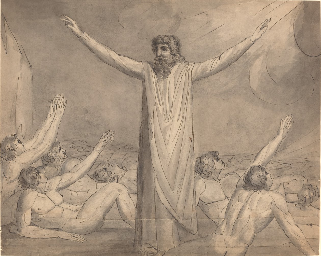 Moses holder på pesten (?) [recto] av William Blake