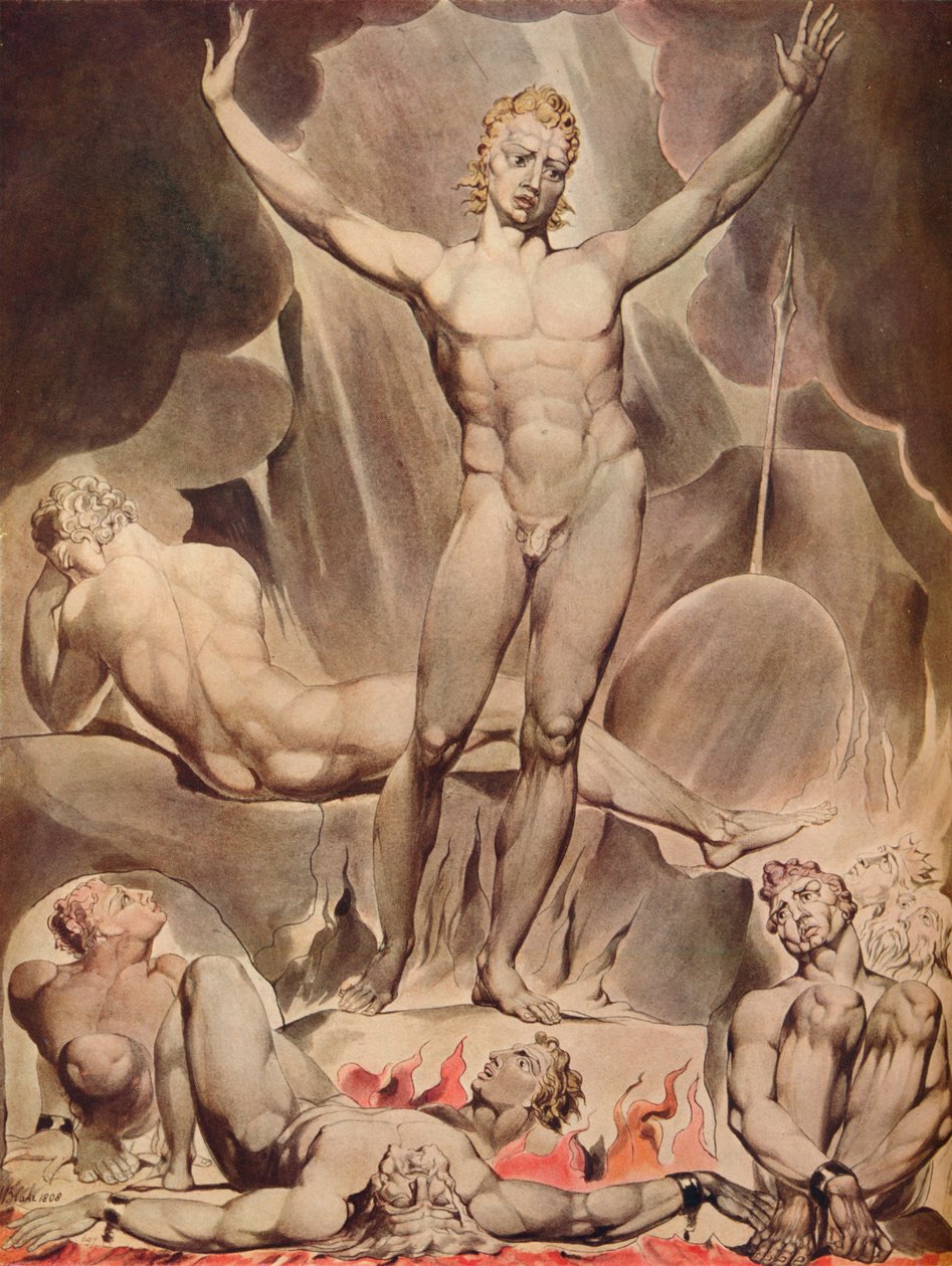 Satan vekker opprørsenglene, 1808 av William Blake