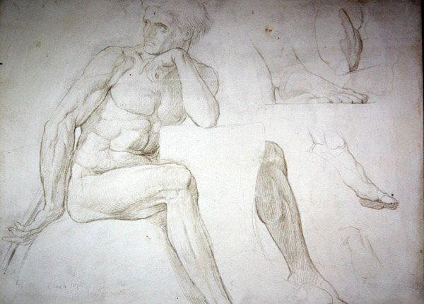 Mannlige nakenstudier (blyant på papir) av William Blake Richmond