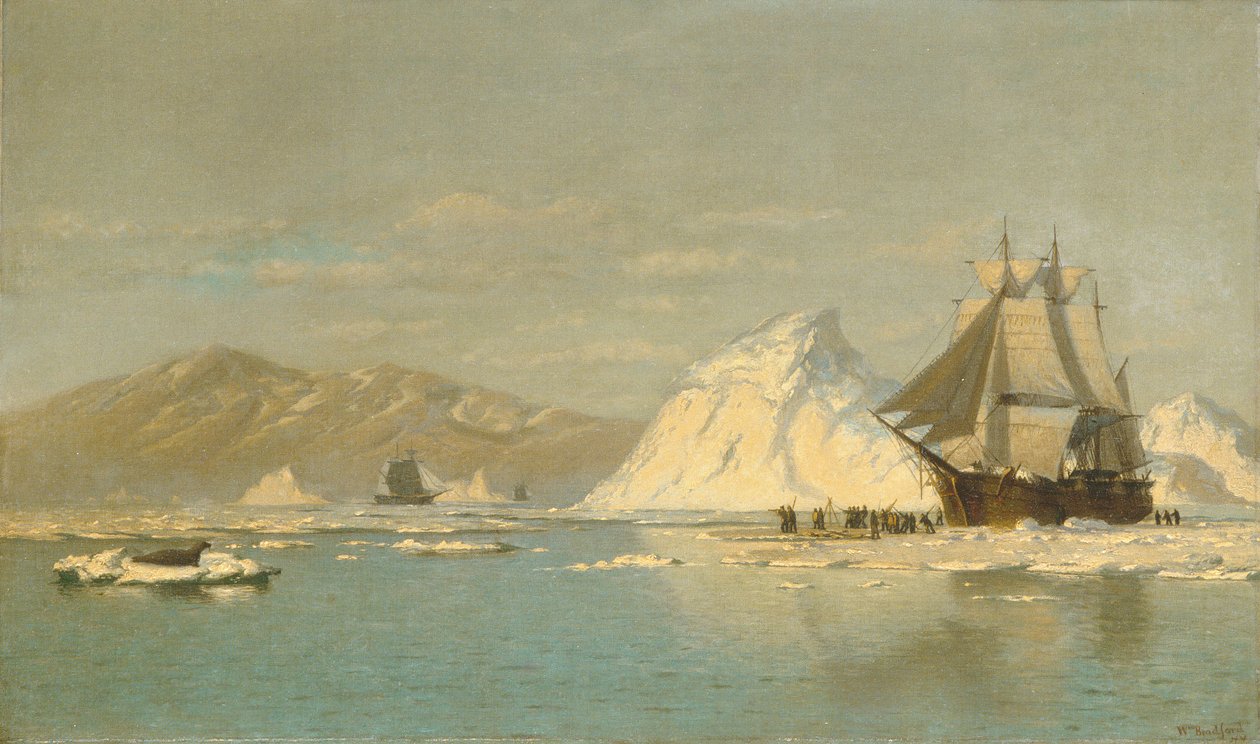 Utenfor Grønland—Hvalfanger som søker åpent vann. av William Bradford